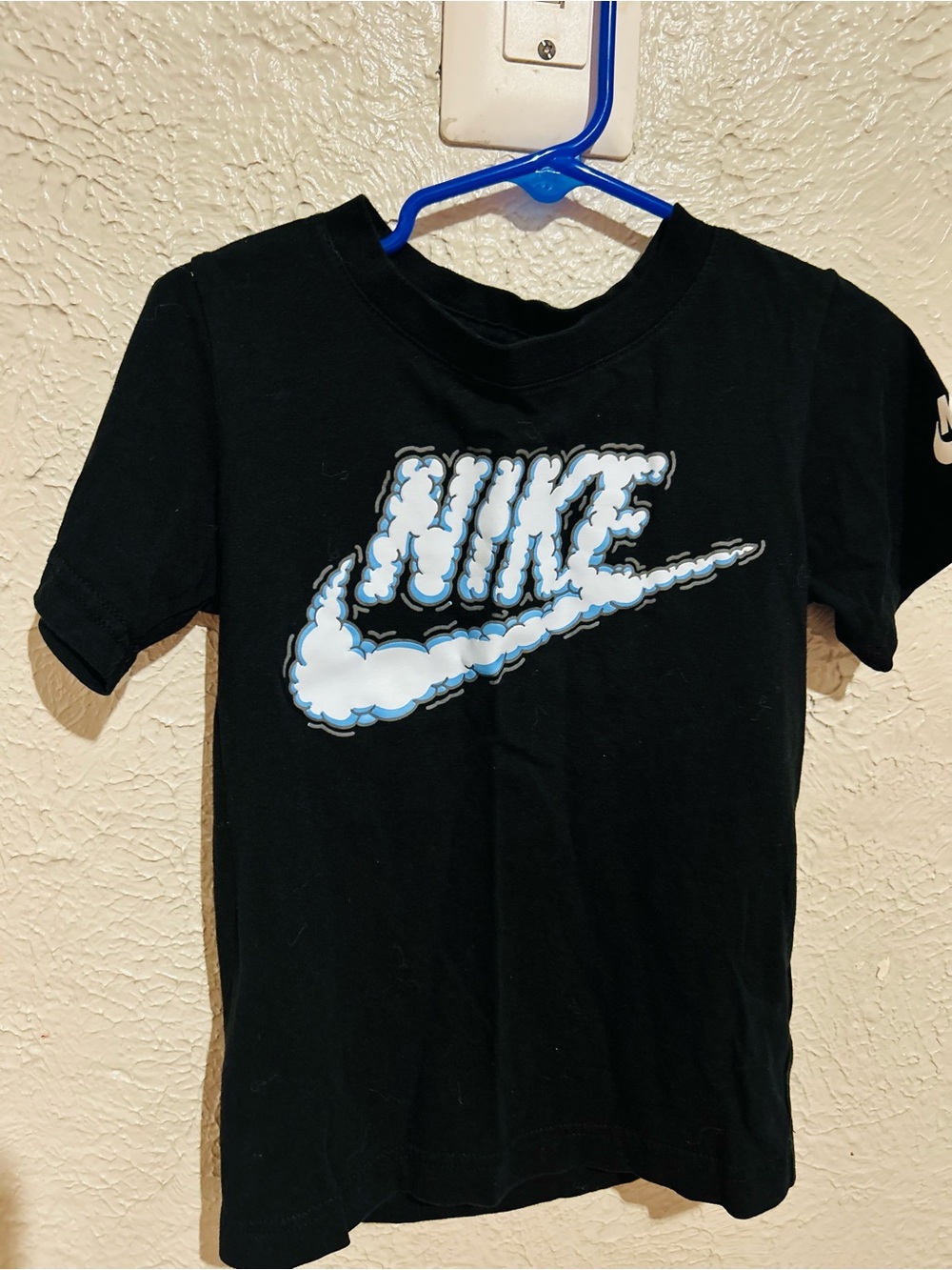 Nike Black Tee with White and Light Blue Swoosh - Picture 1 of 4
